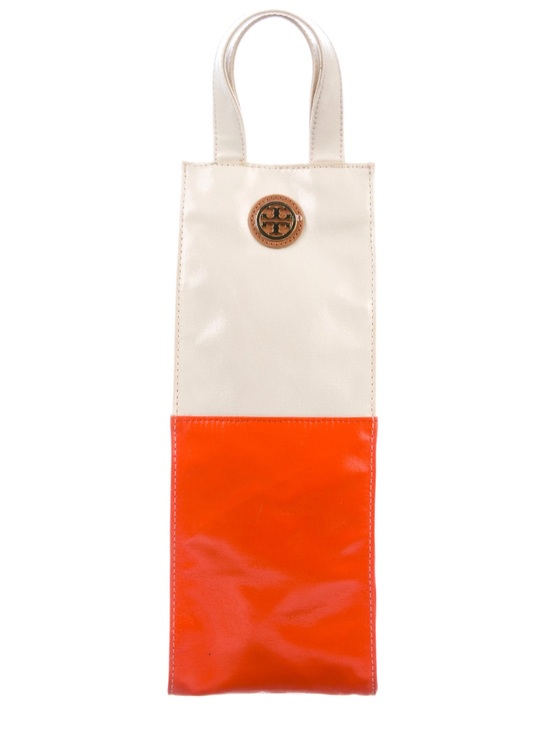 Tory Burch Handbags - Tory Burch Two-Tone Cream and Orange Slim wine Tote with gold accents